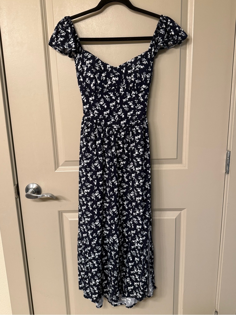 Hollister Navy and White Floral Midi Dress